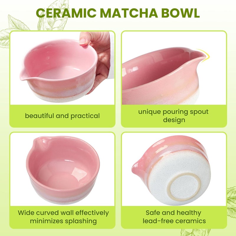 GBBG Matcha Whisk Set, Ceramic Matcha Kit Desert Style, Matcha Whisk and Bowl, Bamboo Scoop and Rest, Sifter and Tea Towel, 7 Pcs Gifts for Matcha Lover - Pink - Image 4